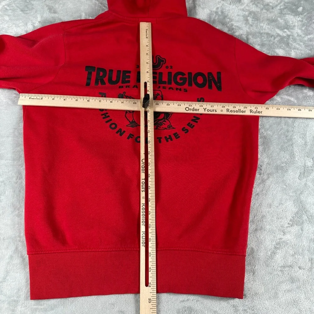True Religion Zip Up Hoodie Mens Small Red Buddha Graphic Streetwear